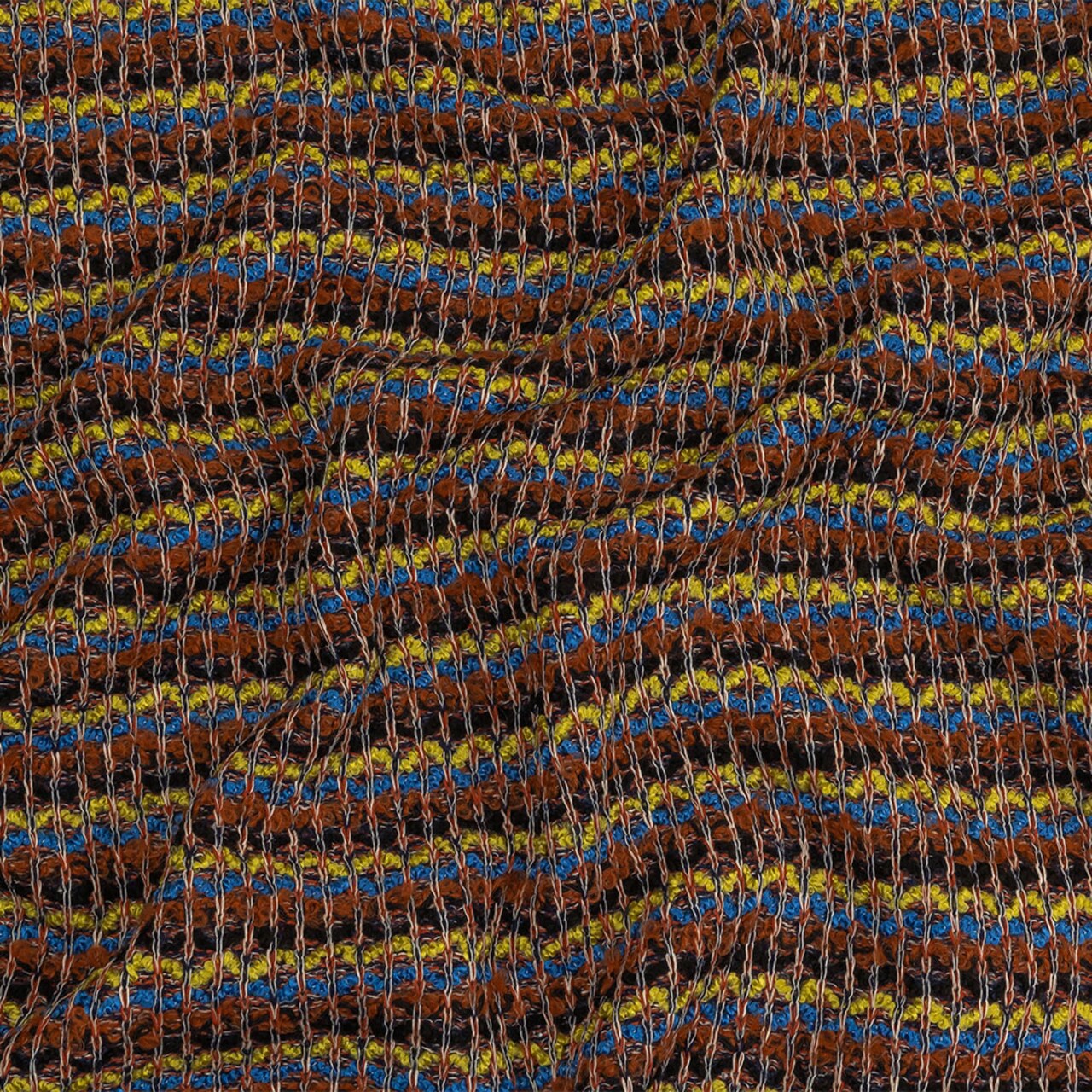 1 Yard Italian Burnt Orange Key Lime and Bright Blue Striped Boucle Wool Sweater Knit 60 inch Width